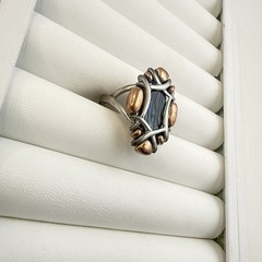 Carolyn Pollack Ring Sterling Silver Abalone Copper 925 size 9 Mixed Metals