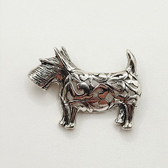 Scottie Dog Scottish Terrier Jezlaine Sterling 925 Filigree Metal Vtg Brooch Pin