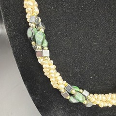 Elegant Vintage-Style Twisted Pearl – Gemstone Statement Necklace 19 Inches