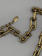 Marked 14K Gold Tone Baguette CZ Tennis Paperclip Link Necklace Statement Chain