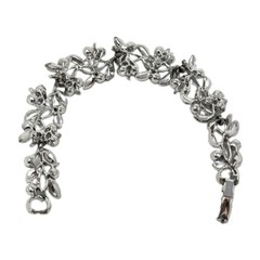 Vintage Lisner Blue AB Rhinestone Bracelet Leaves Link 7 Inches Signed Rhodium