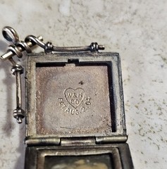 Antique Wightman & Hough (W&H Co.) GF locket w/ etched monogram and paste stone