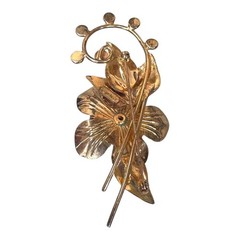 Vintage Sterling Silver Man Made Emerald Floral Brooch Gold Vermeil Intricate 3″