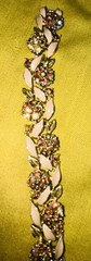 Lisner Gold Tone Bracelet w/ Beige Enamel Links, Pink Rhinestone Clusters