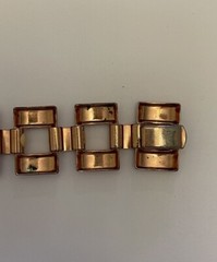 Vintage Peach Enamel & Rose Tone Rectangular Link Bracelet 7.25”