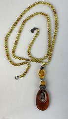 VTG. Giorgio Armani Amber Resin Metal Beaded LONG Pendant Necklace 39″