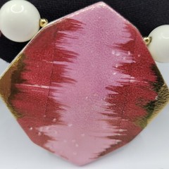 Hand Painted Porcelain Ceramic Pendant Beaded Vintage Necklace 30 Inch Japan