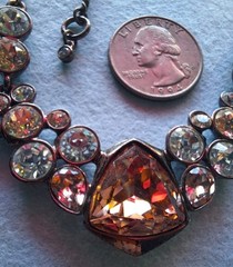 Givenchy Gold Silk Frontal Necklace Rhinestones Amber Pale Pink & White Stones