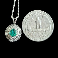 Vintage Emerald Baguette Cut Diamonds 14k White Gold Ballerina Pendant Necklace