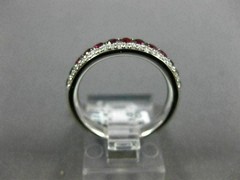 ESTATE .99CT DIAMOND & AAA RUBY 14K WHITE GOLD 3D 3 ROW WEDDING ANNIVERSARY RING