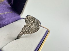 Antique European 800 Silver Adjustable Ring Blue Enamel Sz7 Signed RARE Read