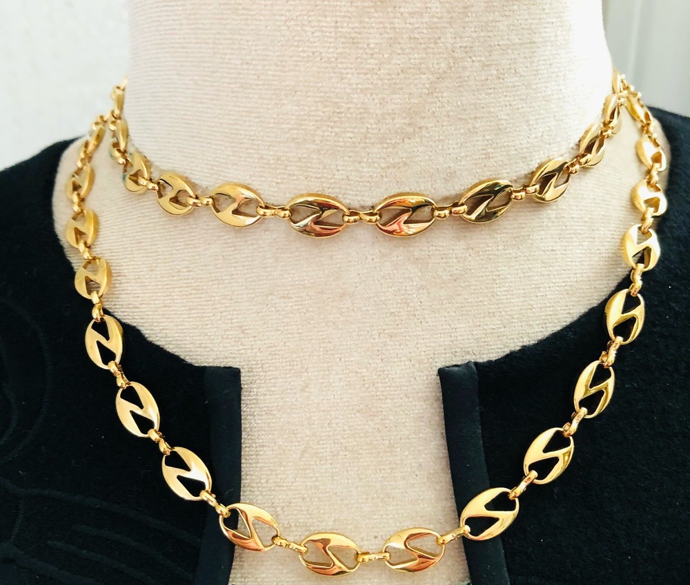 Mariner Anchor Chain Necklace Vintage Signed Classic Preppy Jewelry Gift 34”
