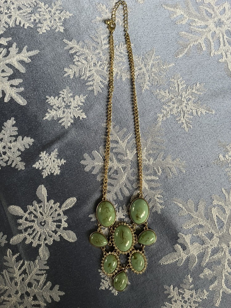 Jade Glass Gold Costume Jewelry Necklace