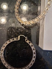 Vtg. 925 Sterling Silver Cut Out Hoop Earrings 9.6 Grams Silver Pierced 2.25″ D