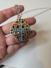 1969 Terra Sancta Guild Pendant A Jerusalem Cross Design Necklace Gold Tone