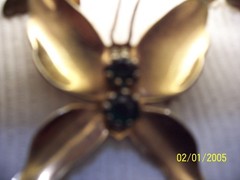 Vintage Goldtone Butterfly Pin And Screwback Earrings With Green Stones
