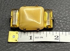 Vintage Art Deco Czech Yellow Glass Open Back Old Clasp Brooch Pin