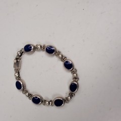 Vintage CME 925 Sterling Silver Navy Blue Enamel Oval Link Bracelet 7″