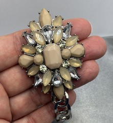 Vintage Rhinestone Cluster Stretch Bracelet Champagne Silver Tone Statement 6.25
