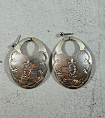 Vintage Sterling Silver Oval Etched Pierced Earrings South Western