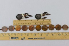 Copper Disc Necklace & Feather/Shield Enameled Copper Earrings LOT