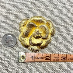 Vintage Christian Dior Flower pin in box Gold Tone Rhinestone 2.25 Inches Wide