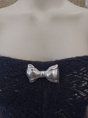 Vintage Sterling Silver Bow Necklace Brooch Puffy Tie Modernist 80s Israel Bold