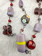 Vintage Beaded Glass Necklace Earrings Set Clay Beads LONG 54”