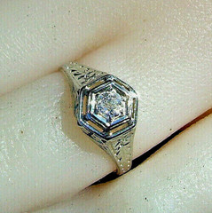 Original EARTH MINED DIAMOND Deco Engagement Ring Antique Belais Solitaire 18K