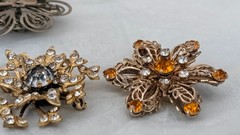 Mixed Lot of 7 Vintage Colorful Rhinestones Floral/Leaf Brooches