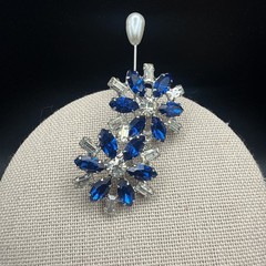 Vintage B David Silver Tone Blue Rhinestone Crystal Necklace Bracelet Clip Ons