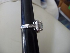 SILVER TONE BAND w SQUARE SHAPE FAUX DIAMONDS RHINESTONES Sz 6 #1/3A