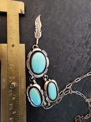Navajo Signed Leonard Marian Nez Sterling Silver Turquoise Necklace
