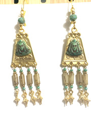 NEW ITEM*ARTISAN*EGYPT REVIVAL CZECH NEIGER GLASS PHARAOH CHANDELIER EARRINGS.g