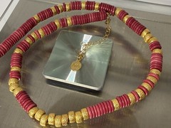 Mayamar (24K Gold Plate) No Charm X ~ Red Bead Necklace Anion w/ Extension (NEW)