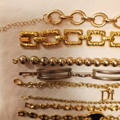 Vintage Gold Tone Bracelet Lot OF 10 Estate Costume Jewelery Links LooP DI B85