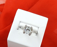 Vintage Solid 14K White Gold Ring CZ Cluster Engagement Cocktail Fine Jewelry