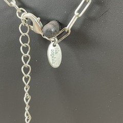 Lia Sophia Gumdrop silvertone necklace w/crystal stations in pink green & yellow