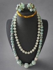 Vintage Seafoam Green Beaded Necklace Lot & Cluster Earrings 3-Piece Jewelry Set