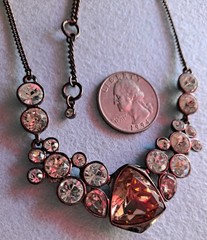 Givenchy Gold Silk Frontal Necklace Rhinestones Amber Pale Pink & White Stones