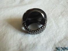 Beautiful Dark Silver Tone Cocktail Ring Stretch Chunky Clear Rhinestones 1 1/4