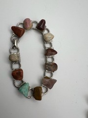 Vintage Southwestern Style Multi-Stone Chip Link Necklace and Bracelet Set
