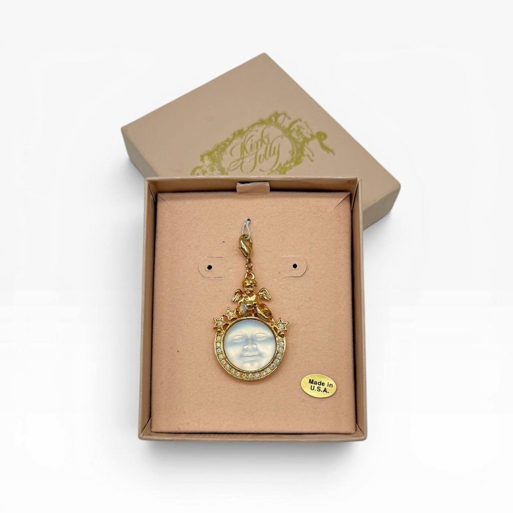 Vintage Kirks Folly Seaview Moon Angel Charm Pendant w/ Box