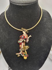 LUNCH AT THE RITZ Geisha Girl Pendant Brooch Hand Painted Fully Articulated