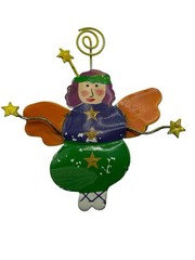 Vintage Angel Fairy Pixie Brooch Pin Quirky Painted Unusual Metal Stars Figural
