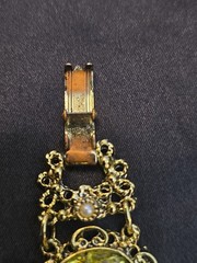 Vintage MCM Gold Tone Lime Green Glass Nugget Panel Link 7″ Bracelet Faux Pearl