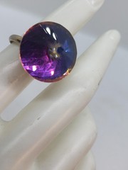 Vintage Rivoli AB Glass Cocktail Ring Gold Tone Adjustable Crown Setting Retro