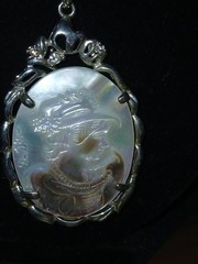 Lot of 4 Cameo Pendants Carved Shell Silver Tone With Pearl Necklace & Bracelet