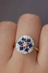 Art Deco 0.80Ct Round Lab Created Diamond & Sapphire 925 Silver Engagement Ring
