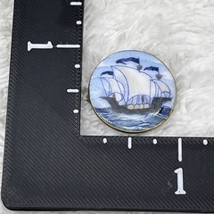 Vintage Sailing Ship Brooch Blue White Enamel Nautical Schooner Pin 1″